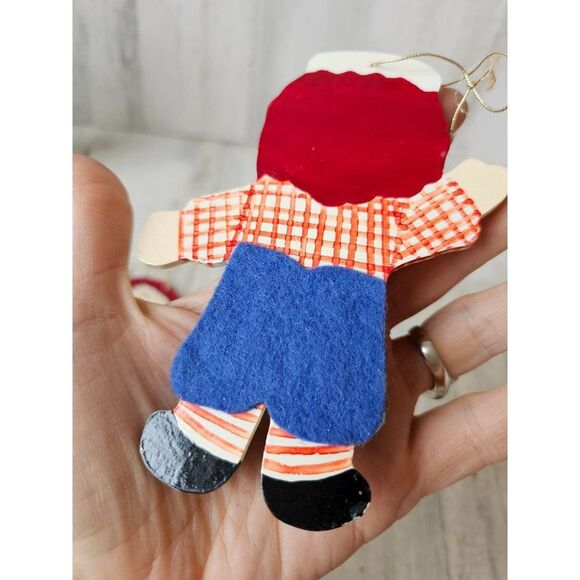 Wooden raggedy Ann Andy ornament Xmas vintage tree felt - Picture 10 of 10